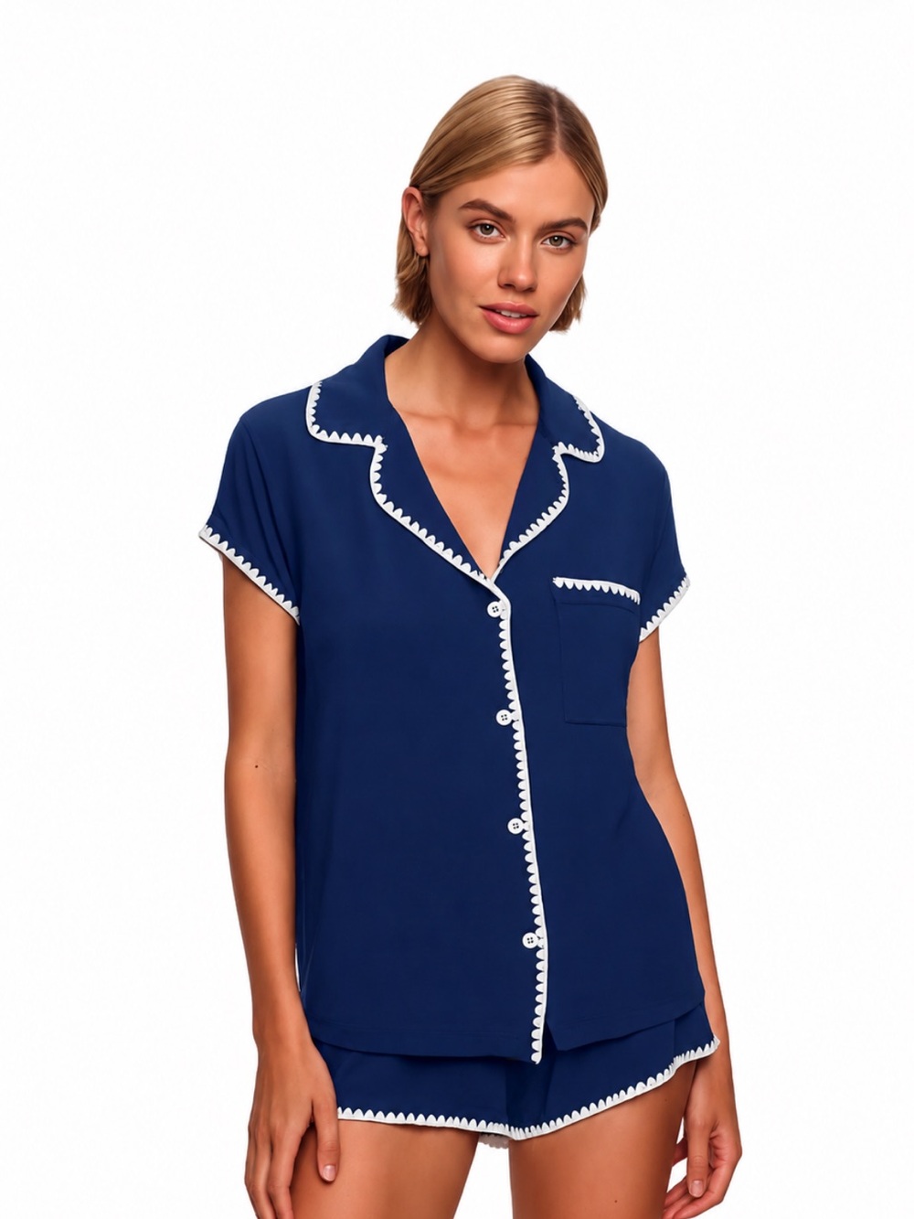 Eberjey Frida TENCEL™ Modal Shortie PJ Set Navy/Ivory Medium New With Tag!